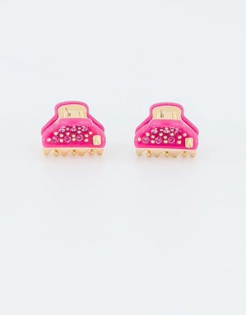 Châtaigra Clip-Pink-Women hair clip-Bright pink crystal hair clip-Aesthetic hair clip-Petite embellished claw clip-Sparkling pink jaw clip-1.8 cm-Alexandre de Paris GCC