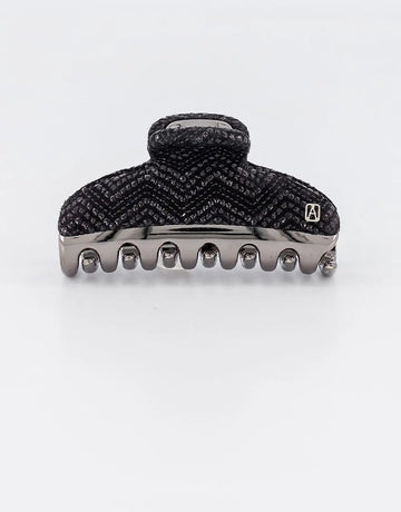 Agnès Clip-black hair clip-textured geometric design-silver detailing-luxury hair accessory -Alexandre de paris GCC-7.5 cm hair clip