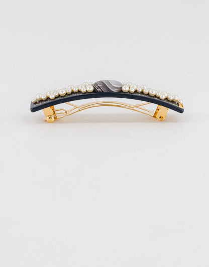 Larme de Perle Barrette-Black-8 cm-clip for hair-side view-alexandre de paris GCC
