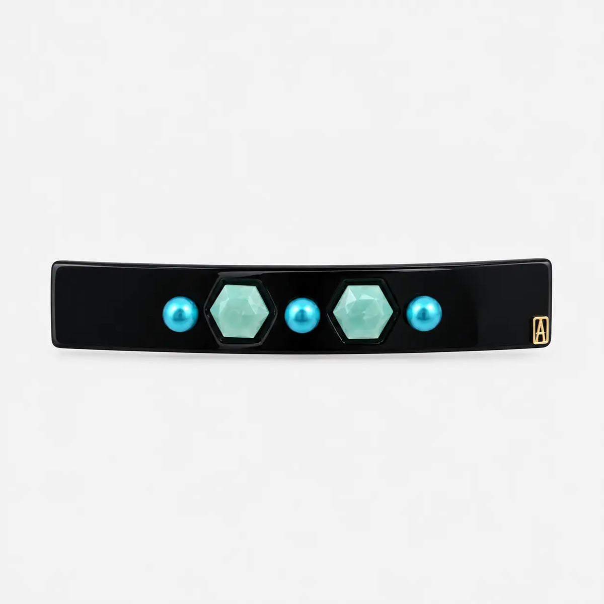 Bertille Barrette-blue hair barrette-crystal barrette-designer barrette-French hair accessory-geometric crystal design-Alexandre de Paris GCC -8 cm hair barrette