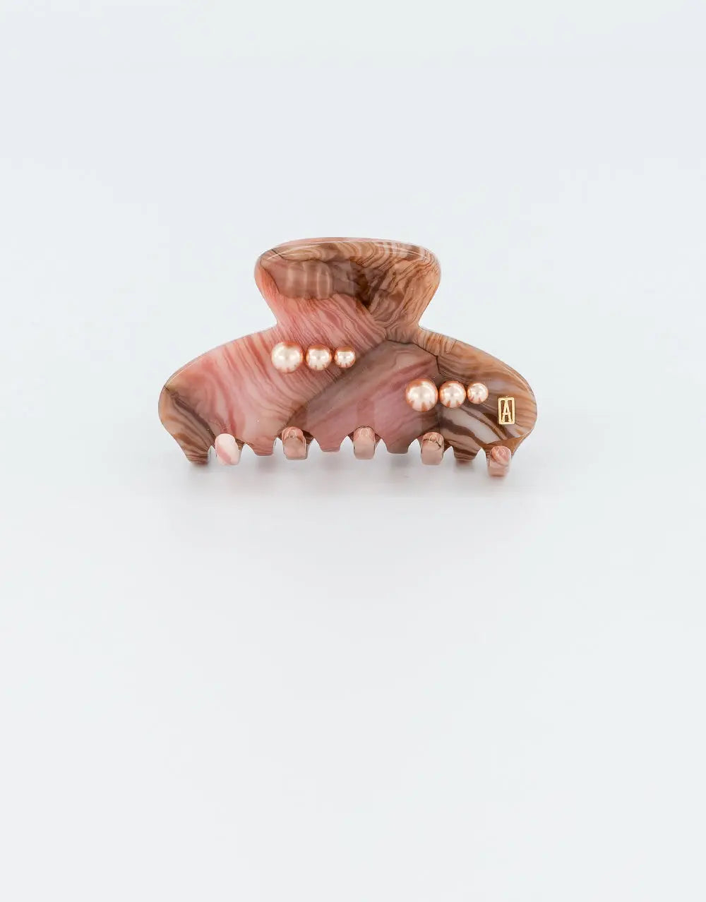 Aura Rosée Clip-Pink-Hair clip with pearls-6 cm rose gold marbled hair clip-Alexandre de Paris GCC