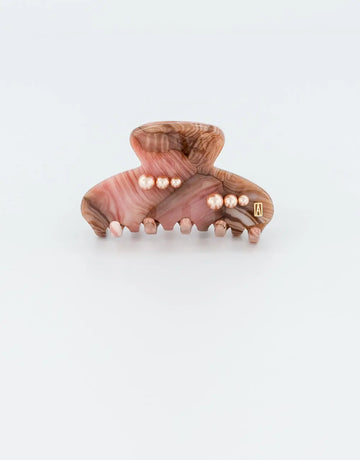 Aura Rosée Clip-Pink-Hair clip with pearls-6 cm rose gold marbled hair clip-Alexandre de Paris GCC