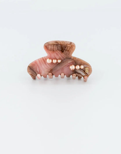 Aura Rosée Clip-Pink-Hair clip with pearls-6 cm rose gold marbled hair clip-Alexandre de Paris GCC