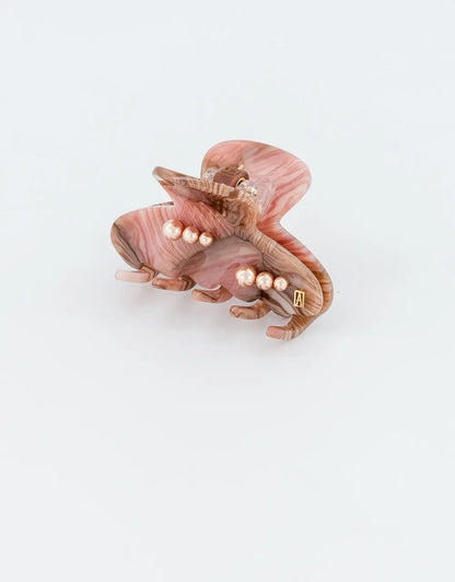 Aura Rosée Clip-Pink-Hair clip with pearls-6 cm rose gold marbled hair clip-Alexandre de Paris GCC