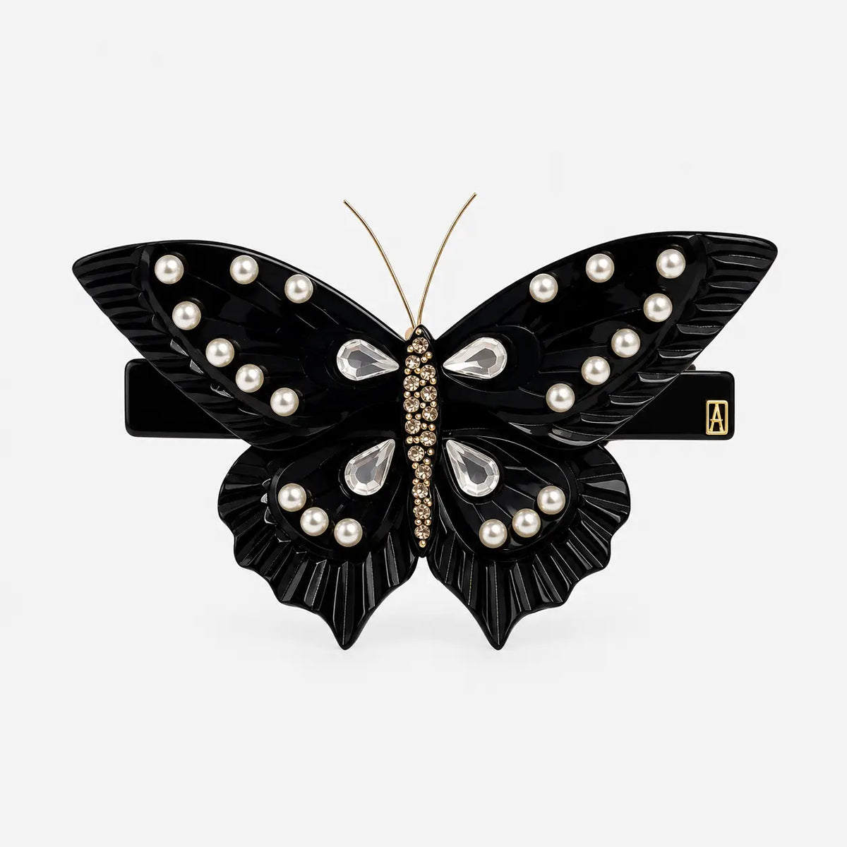 Fabienne Barrette-butterfly hair barrette-Swarovski crystals-crystal hair barrette-French hair accessory-Alexandre de paris GCC-8 cm hair 
