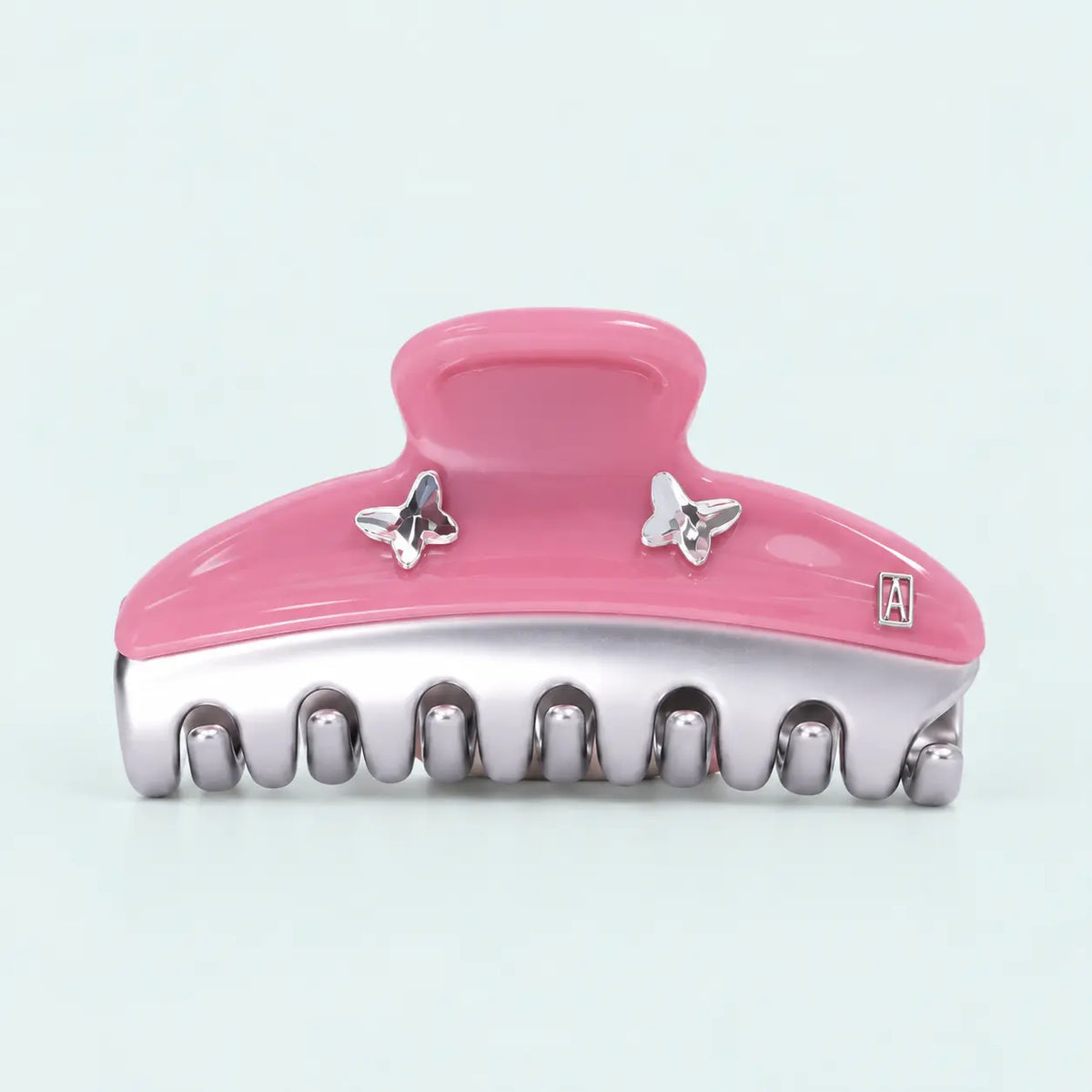 Cristal Argenté Clip Pink-Pink glossy claw clip-Swarovski crystal butterfly hair accessory-Hair accessories for women-Alexandre de Paris GCC-7.5 CM-Medium hair clip