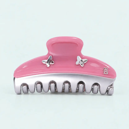 Cristal Argenté Clip Pink-Pink glossy claw clip-Swarovski crystal butterfly hair accessory-Hair accessories for women-Alexandre de Paris GCC-7.5 CM-Medium hair clip