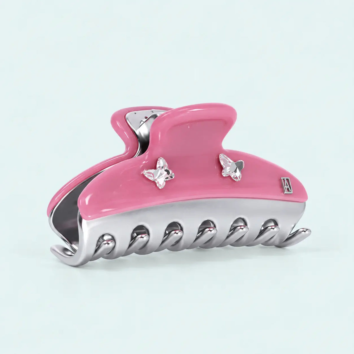 Cristal Argenté Clip Pink-Pink glossy claw clip-Swarovski crystal butterfly hair accessory-Hair accessories for women-Alexandre de Paris GCC-7.5 CM-Medium hair clip
