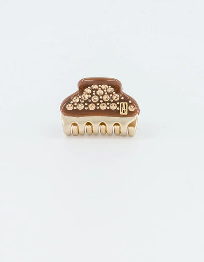 Chic Mini Blush Clip - Brown-crystal hair clip- 3 cm- alexandre de paris GCC-Summer collection