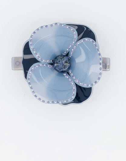 Pivoine Barrette-Blue-Blue hair barrette-Flower hair accessory-Sparkly barrette-Alexandre de Paris GCC-8.5 cm 