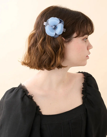 Pivoine Barrette-Blue-Blue hair barrette-Flower hair accessory-Sparkly barrette-Alexandre de Paris GCC-8.5 cm 