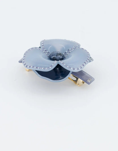 Pivoine Barrette-Blue-Blue hair barrette-Flower hair accessory-Sparkly barrette-Alexandre de Paris GCC-8.5 cm 