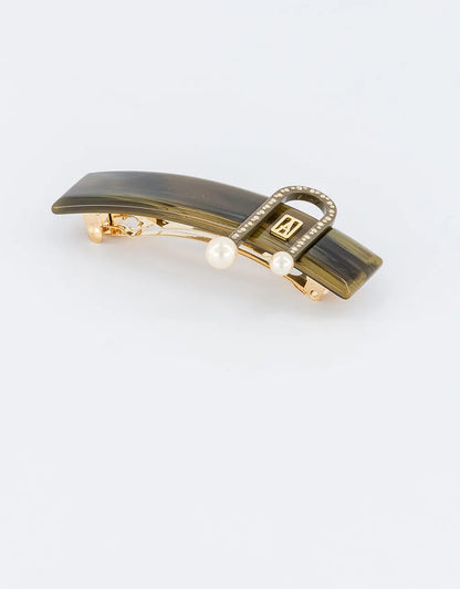 Women's barrette-Feuille Douce Barrette - Green-8 cm-Alexandre de paris GCC
