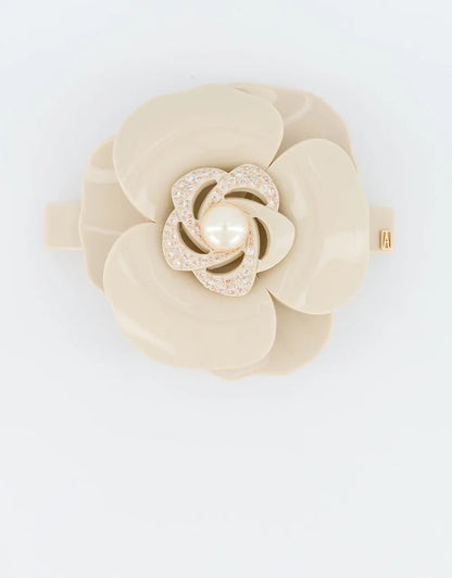 Antoine Barrette-Beige-8 cm-Crystal flower hair clip-Acetate clip-Alexandre de paris GCC
