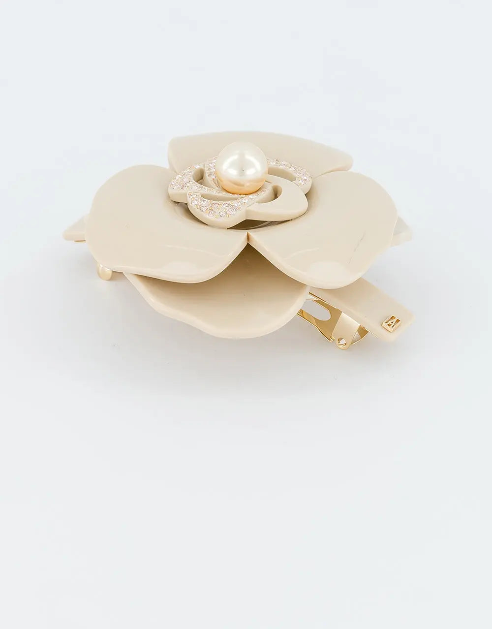 Antoine Barrette-Beige-8 cm-Crystal flower hair clip-Acetate clip-Alexandre de paris GCC
