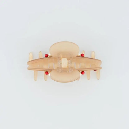 Raffiné Clip-Pearl hair clip-top view-Beige-8.5 cm-Alexandre de paris GCC