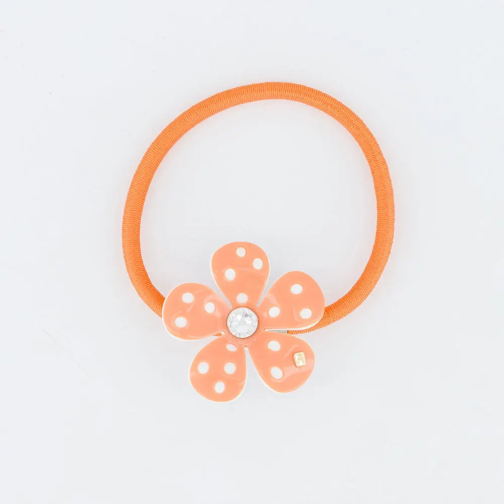 Ressac Ponytail-Orange-Hair Band for Girls-Orange Floral Hair Band-Soft Hair Band-Cute Hair Band-Elastic Hair Tie-Flower Hair Accessory-Sparkling Centre-Ponytail Hair Band-Kids and Adult Hair Accessory-Alexandre de Paris GCC