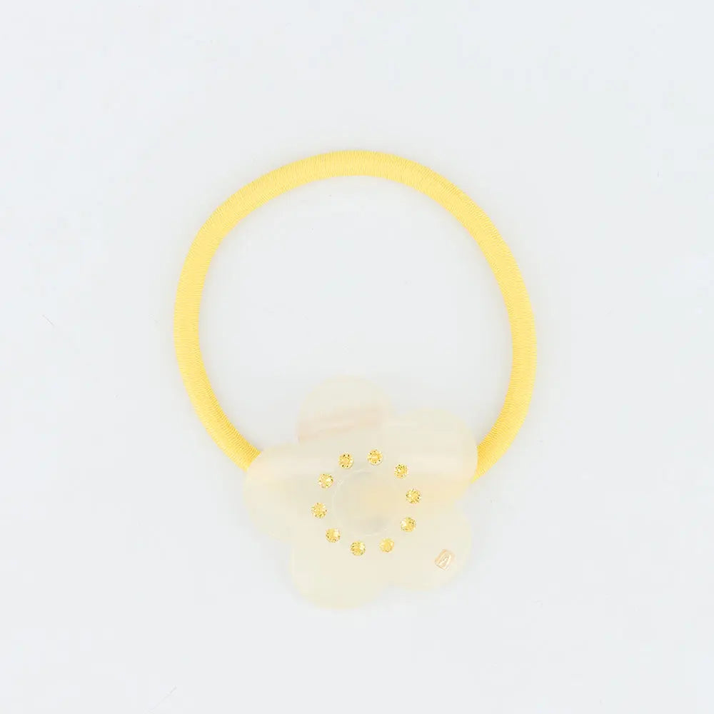 Argile Ponytail-Yellow-Hair Band for Girls-Elastic Hair Band-Flower Silhouette-Yellow Swarovski Crystals-Floral Hair Band-Soft Hair Band-Yellow Hair Tie-Cute Hair Band-Elastic Hair Tie-Crystal Hair Tie-Alexandre de Paris GCC