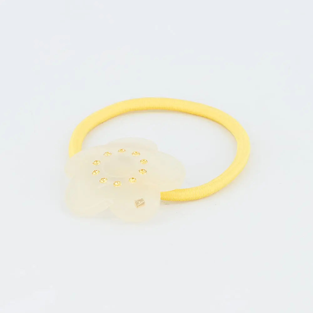 Argile Ponytail-Yellow-Hair Band for Girls-Elastic Hair Band-Flower Silhouette-Yellow Swarovski Crystals-Floral Hair Band-Soft Hair Band-Yellow Hair Tie-Cute Hair Band-Elastic Hair Tie-Crystal Hair Tie-Alexandre de Paris GCC
