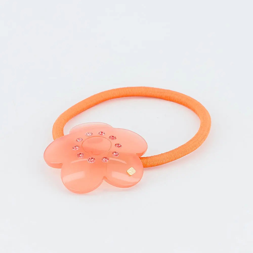 Marée Ponytail-Orange-Hair Band for Girls-Pink Swarovski Crystals-Elastic Hair Band-Flower Silhouette-Floral Hair Band-Soft Hair Band-Cute Hair Band-Elastic Hair Tie-Crystal Hair Tie-Alexandre de Paris GCC
