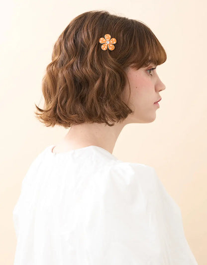 Bout’chou Clip-orange flower hair barrette-floral hair barrette-cute barrette-flower side hair clip-orange barrette-crystal barrette-Swarovski crystal hair accessory-for kids teens and adults-Alexandre de Paris GCC