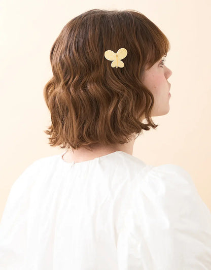 Lueur d’Or Clip-yellow butterfly hair barrette-4.5 cm side barrette-French hair barrette-yellow hair barrette-butterfly clip for hair-kids and adults hair accessory-Alexandre de Paris GCC