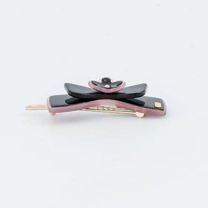 Galet Side Barrette-Black-Bow Hair Clip-Bow Shaped Hair Clip-Bow Barrette-Flower Design-Swarovski Crystal Centre-Black French Barrette-Decorative Hair Clip-Alexandre de Paris GCC -4.5 cm side barrette