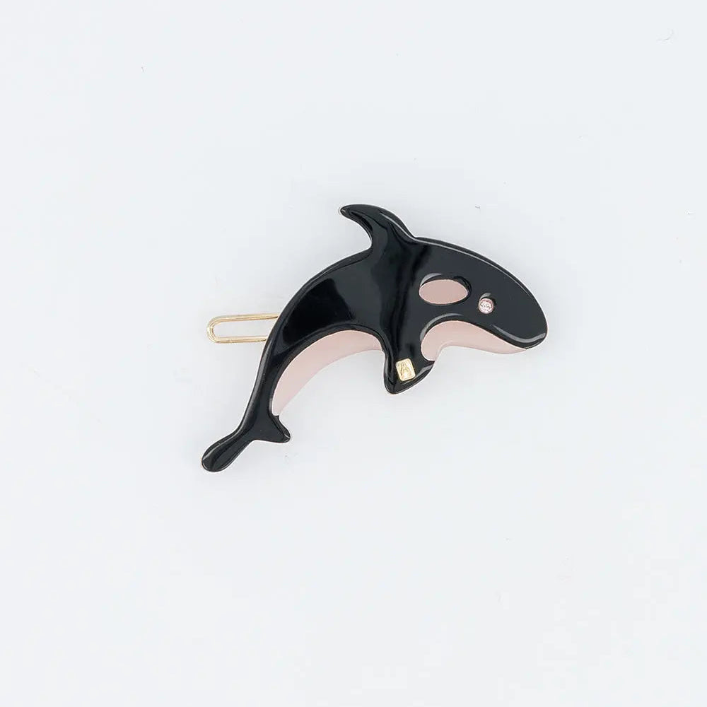 Fuséau Side Barrette-Black-Barrette Hair Clip-Dolphin Hair Clip-Black Barrette-Side Barrette-Decorative Hair Slide-Crystal Hair Barrette-Small Barrette-Dolphin Design-Alexandre de Paris GCC-4.5 cm side barrette