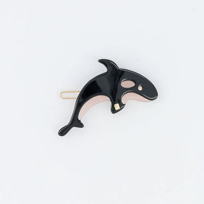 Fuséau Side Barrette-Black-Barrette Hair Clip-Dolphin Hair Clip-Black Barrette-Side Barrette-Decorative Hair Slide-Crystal Hair Barrette-Small Barrette-Dolphin Design-Alexandre de Paris GCC-4.5 cm side barrette
