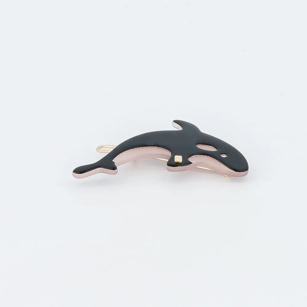 Fuséau Side Barrette-Black-Barrette Hair Clip-Dolphin Hair Clip-Black Barrette-Side Barrette-Decorative Hair Slide-Crystal Hair Barrette-Small Barrette-Dolphin Design-Alexandre de Paris GCC-4.5 cm side barrette