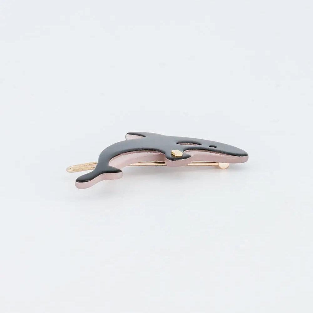 Fuséau Side Barrette-Black-Barrette Hair Clip-Dolphin Hair Clip-Black Barrette-Side Barrette-Decorative Hair Slide-Crystal Hair Barrette-Small Barrette-Dolphin Design-Alexandre de Paris GCC-4.5 cm side barrette