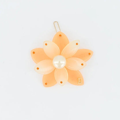 Basalte Side Barrette-Orange-Floral Hair Clip-Orange Barrette-Pearl Hair Barrette Clip-Flower Hair Piece-Orange Swarovski Crystals-Orange Hair Clip-Floral Hair Accessory-Pearl Hair Clip-Alexandre de Paris GCC