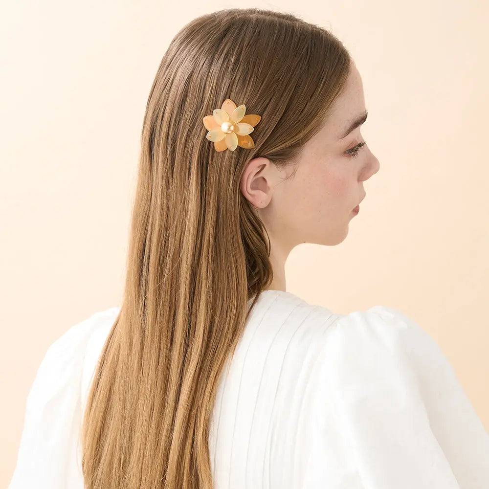 Basalte Side Barrette-Orange-Floral Hair Clip-Orange Barrette-Pearl Hair Barrette Clip-Flower Hair Piece-Orange Swarovski Crystals-Orange Hair Clip-Floral Hair Accessory-Pearl Hair Clip-Alexandre de Paris GCC