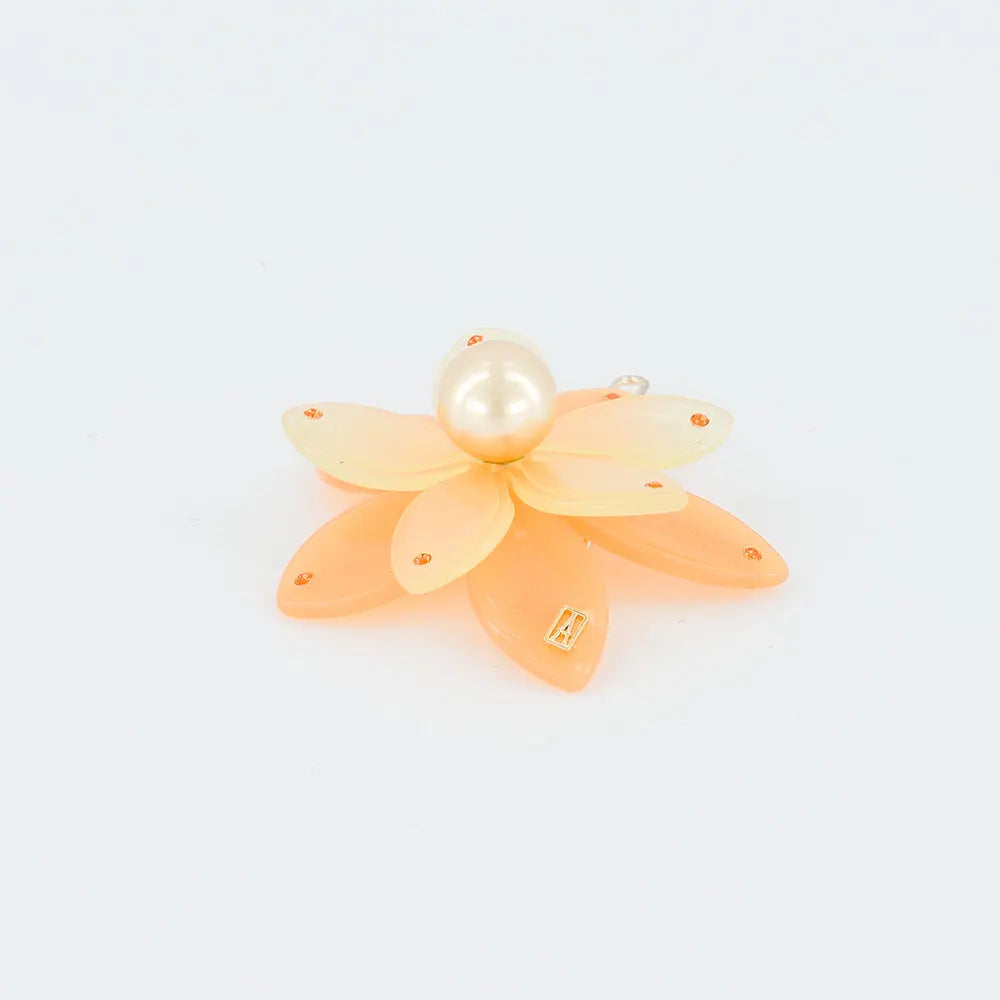 Basalte Side Barrette-Orange-Floral Hair Clip-Orange Barrette-Pearl Hair Barrette Clip-Flower Hair Piece-Orange Swarovski Crystals-Orange Hair Clip-Floral Hair Accessory-Pearl Hair Clip-Alexandre de Paris GCC