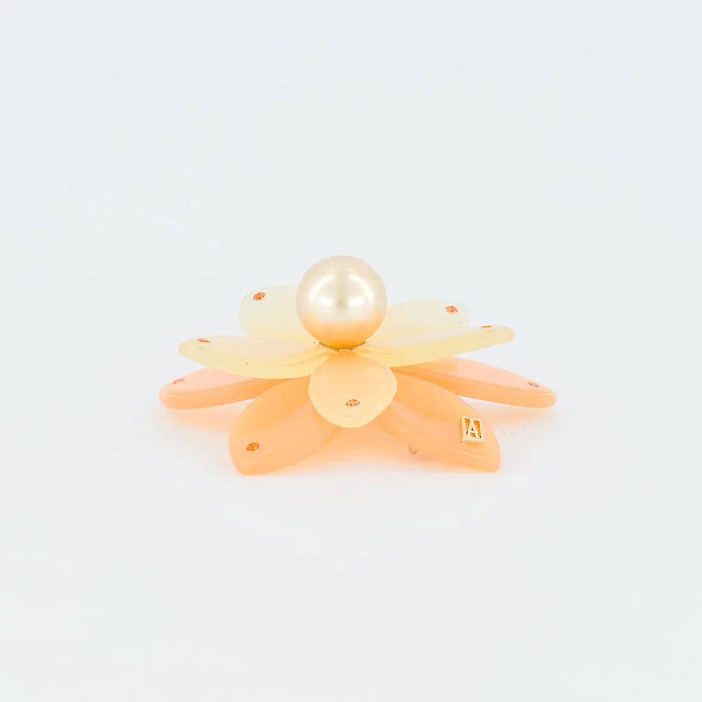 Basalte Side Barrette-Orange-Floral Hair Clip-Orange Barrette-Pearl Hair Barrette Clip-Flower Hair Piece-Orange Swarovski Crystals-Orange Hair Clip-Floral Hair Accessory-Pearl Hair Clip-Alexandre de Paris GCC