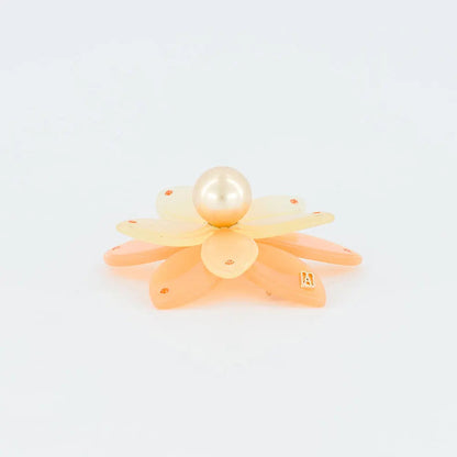 Basalte Side Barrette-Orange-Floral Hair Clip-Orange Barrette-Pearl Hair Barrette Clip-Flower Hair Piece-Orange Swarovski Crystals-Orange Hair Clip-Floral Hair Accessory-Pearl Hair Clip-Alexandre de Paris GCC