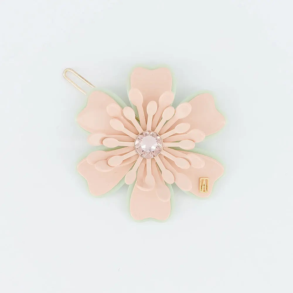 Fuséau Side Barrette-Beige-Flower Barrette-Floral Hair Piece-Side Barrette-Crystal Hair Barrette-Beige Hair Clip-Flower Hair Clip-Floral Hair Accessory-Decorative Hair Clip-Alexandre de Paris GCC-5.5 CM BARRETTE
