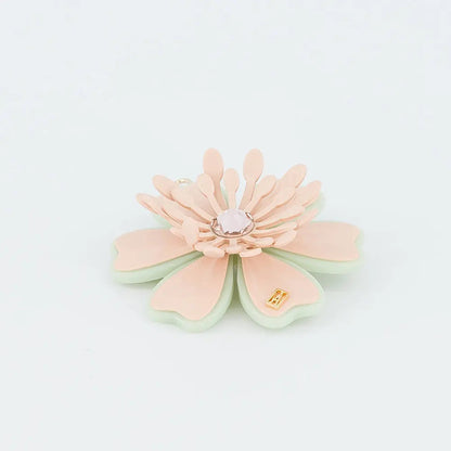 Fuséau Side Barrette-Beige-Flower Barrette-Floral Hair Piece-Side Barrette-Crystal Hair Barrette-Beige Hair Clip-Flower Hair Clip-Floral Hair Accessory-Decorative Hair Clip-Alexandre de Paris GCC-5.5 CM BARRETTE