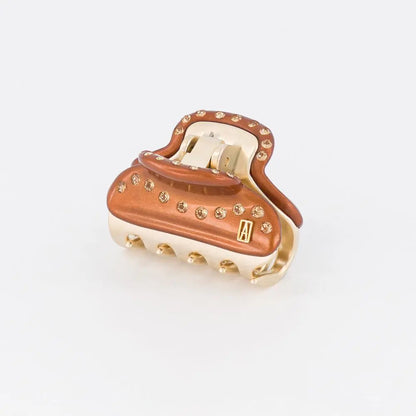 Estelle Clip Brown-small hair clip for fine hair-brown hair clip-wedding guest look-premium craftsmanship -Alexandre de paris GCC-4.5 cm hair clip