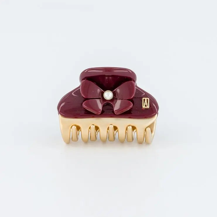 Rubis Perlé Clip - Maroon - 4.5 CM- Eid attire clips-Vendome clip -bow hair clip-Alexandre de Paris GCC