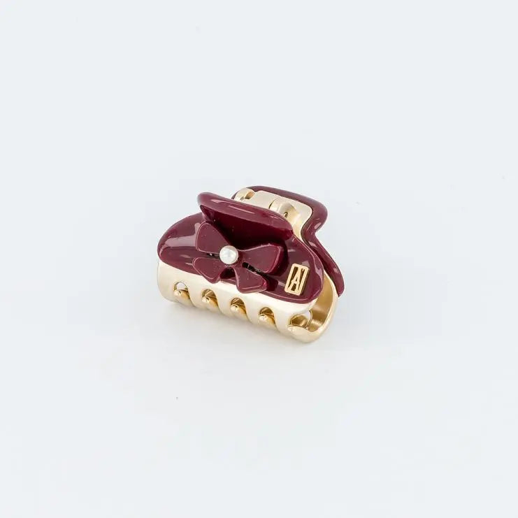Perle Grenat Clip-Maroon-3 cm-Eid outfits vendome clip-Alexandre de Paris GCC-Pearl hair clip
