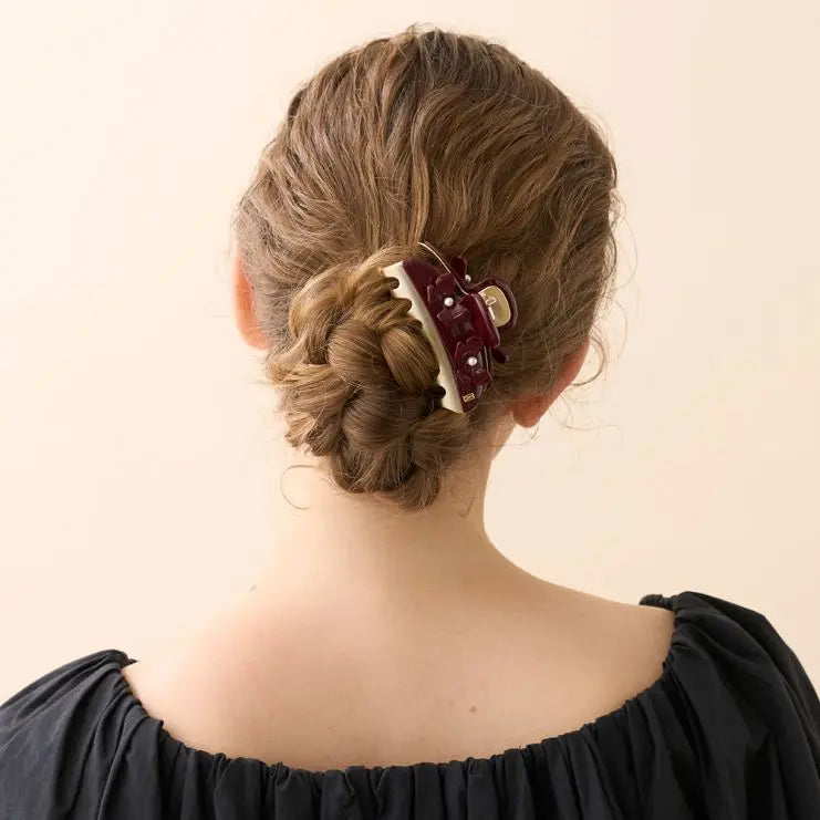 Maryanah clip- maroon-Floral hair claw-alexandre de paris gcc-7.5 cm-vendome clip