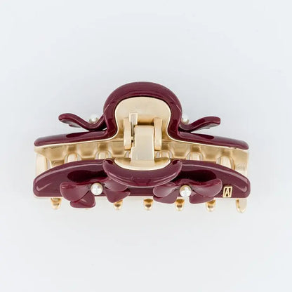 Maryanah clip- maroon-Floral hair claw-alexandre de paris gcc-7.5 cm-vendome clip
