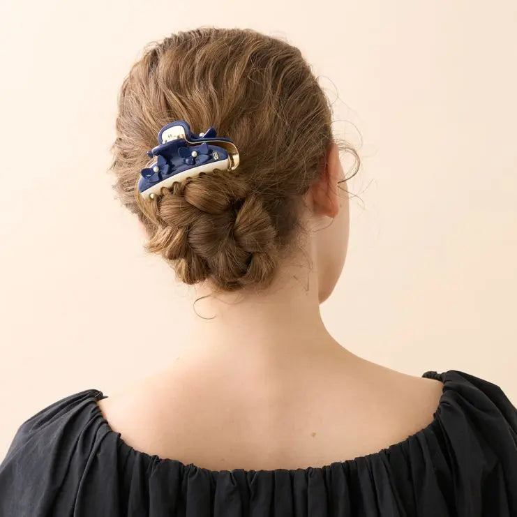 Bluish clip-navy blue hair clip-floral hair claw-alexandre de paris gcc-7.5 cm-vendome clip-eid hair clip