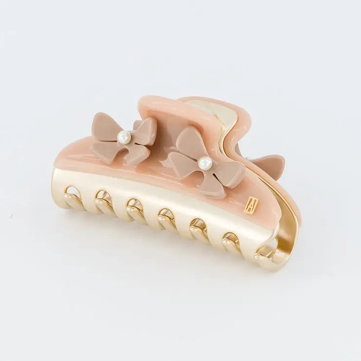 Crème Perlée Clip - Beige floral hair claw - 7.5 Cm- Eid festive-vendome clip-Alexandre de paris Gcc