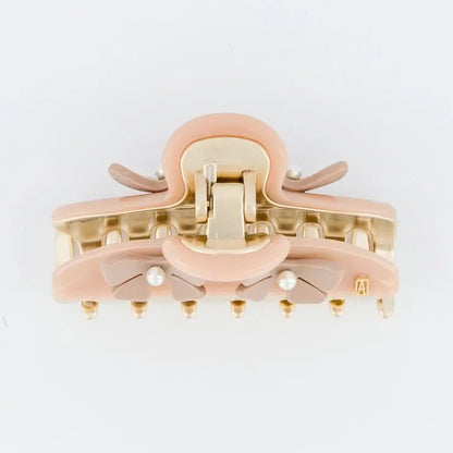Crème Perlée Clip - Beige floral hair claw - 7.5 Cm- Eid festive-vendome clip-Alexandre de paris Gcc