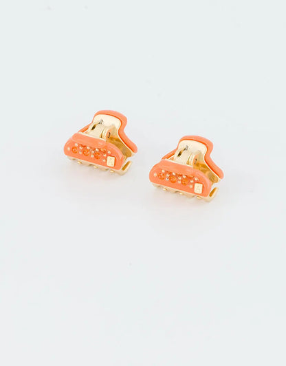 Éclat De Soie Clip Pair-Orange-Mini claw clip-Luxury hair claw-Women's hair claw-Alexandre de Paris GCC-1.8 cm