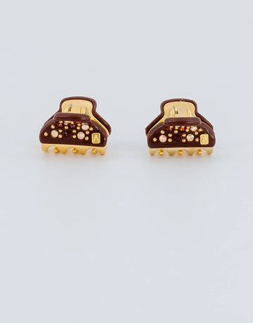 Clipettes Clip Brown-Luxury women's hair clip-Crystal embellished mini hair clips-French handcrafted hair accessory-1.8 cm hair clip-hair clip for kids